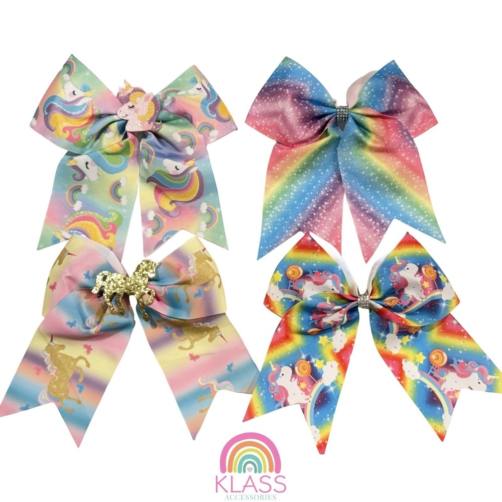 KLASS Girls Hair Bows Lot Bundle Unicorn Heart Rainbow 6" Jumbo Cheer Jojo Style